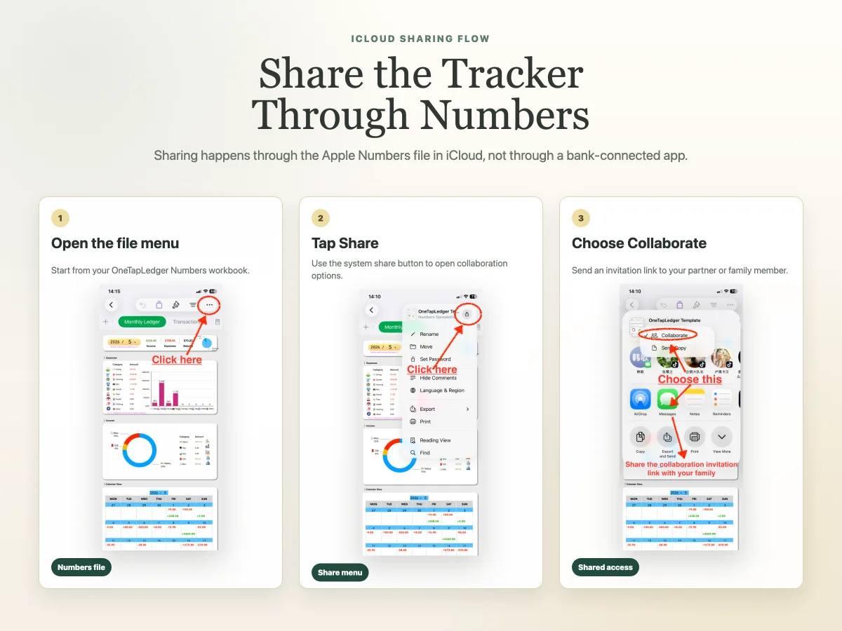 iCloud shared Apple Numbers expense tracker for couples