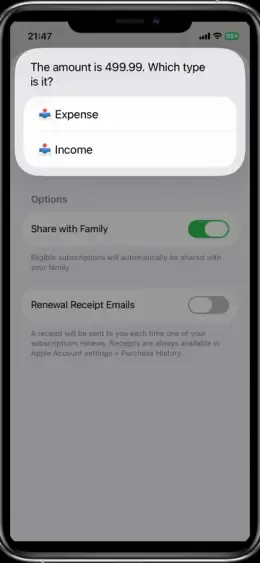 iPhone expense tracker shortcut saving a spending record to Apple Numbers