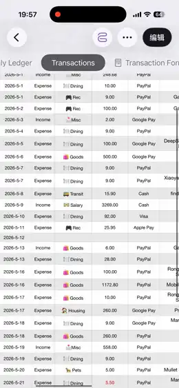 Animated demo showing the saved expense inside Apple Numbers monthly and annual ledger views